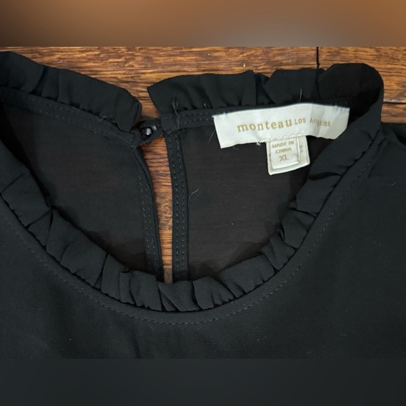 MONTEAU LOS ANGELES Half Sleeve Ruffle Detail Blouse in Black Size Extra Large - Picture 2 of 5